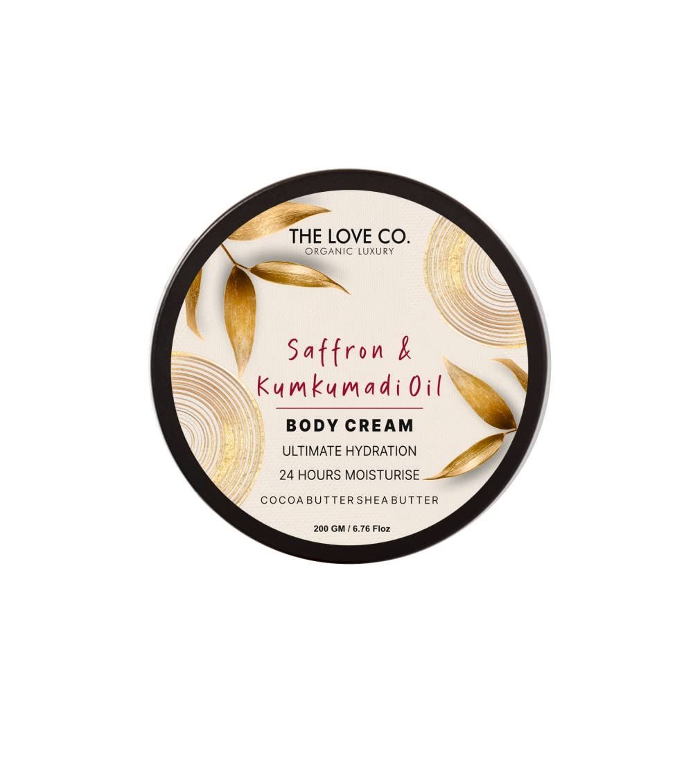 THE LOVE CO. Saffron & kumkumadi Body Cream - 24 hours Hydrating Moisturise - Moisturizing Day Cream for Women for Daily Use - For Dry Skin - Moisturizes & Revitalizes Skin - 200gm