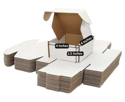 Prockage 4x4x1.5 inches White Mailer Corrugated Shipping Boxes, Small Mailing Boxes for Small Business, Gift Packing, Ecommerce Packing, Moving and Storage (Pack of 20)