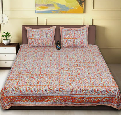 King Size Cotton Double Bedsheet (93x108 inches) with 2 Pillow Covers-(DGDB-Kari)