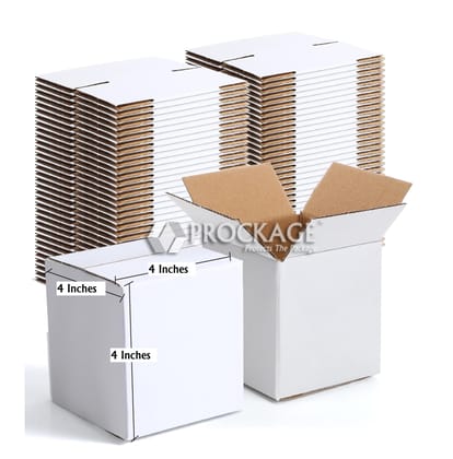 Prockage 4x4x4 inches White Corrugated Shipping Boxes, Small Mailing Boxes for Small Business, Gift Packing, Ecommerce Pakcing, Moving and Storage (4x4x4 White Box - Pack of 20)