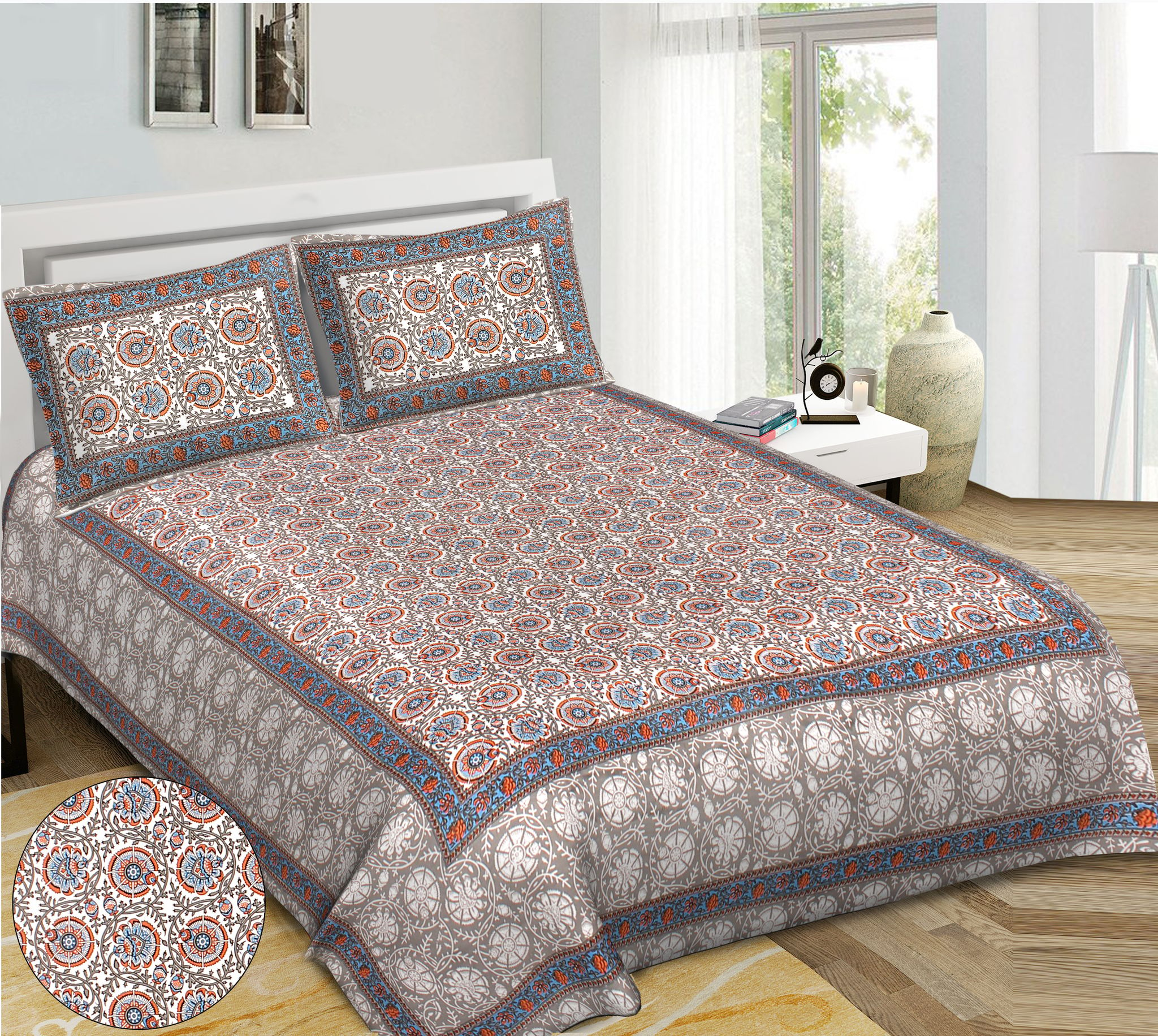 King Size Cotton Double Bedsheet (93x108 inches) with 2 Pillow Covers-(DGDB-KC)