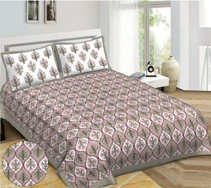 King Size Cotton Double Bedsheet (93x108 inches) with 2 Pillow Covers-(DGDB-Motif)