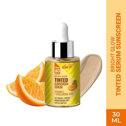 Iba Bright Glow Tinted Sunscreen Serum for All Skin Types SPF 60 PA++++ with Hyaluronic Acid & Vitamin C, 30ml | Broad Spectrum- UVA&UVB Protection  | For Glowing & Sun-Safe Skin | No White Cast