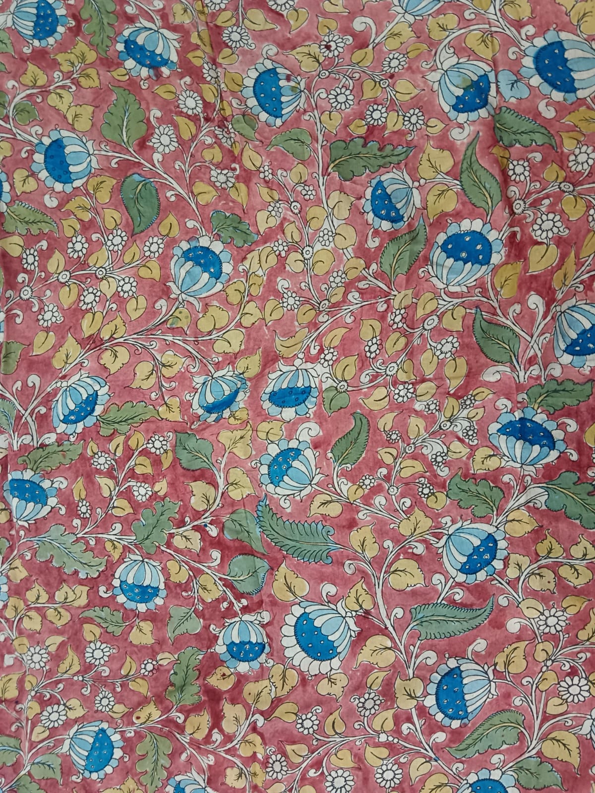 NVKS004- Persian Orange Color With Blue Color Blossom Flowers Kalamkari Material / 1.5 meters