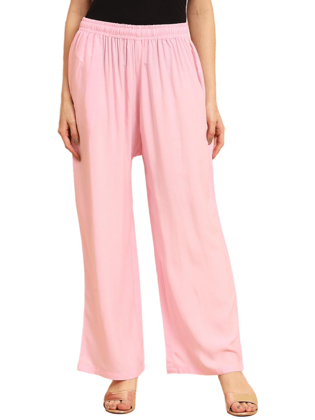 Soft Colors Regular Fit Pocket Palazzo (Baby Pink)