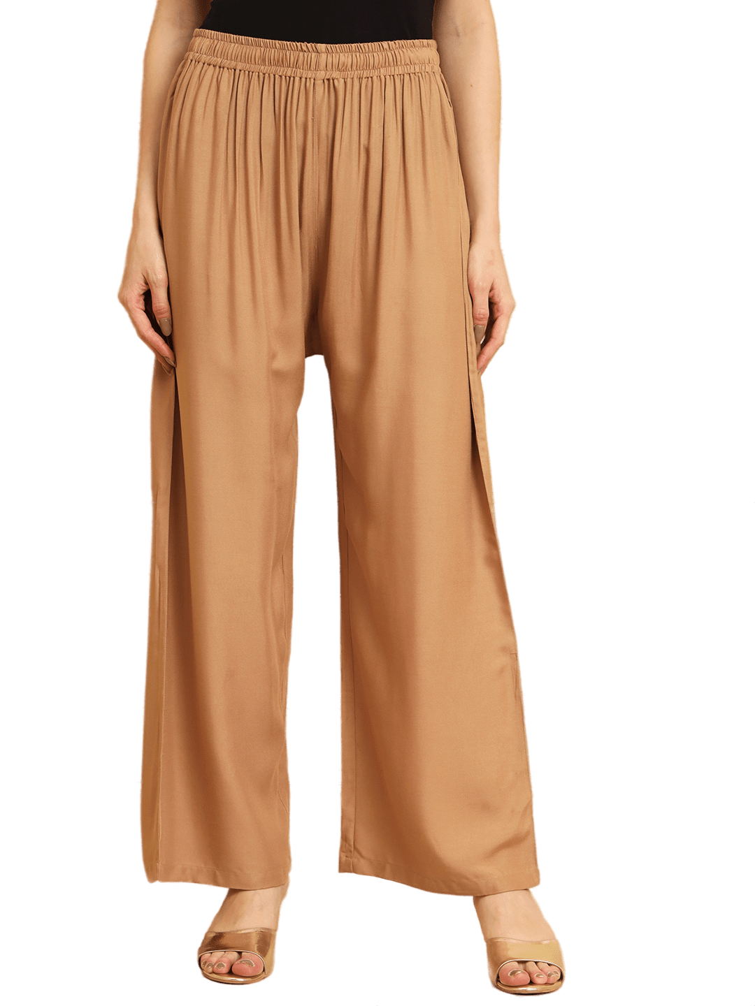 Soft Colors Regular Fit Pocket Palazzo (Beige)