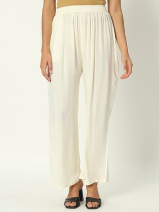 Soft Colors Regular Fit Pocket Palazzo (Cream)