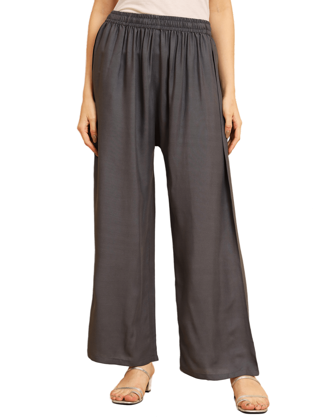 Soft Colors Regular Fit Pocket Palazzo (Dark Grey)