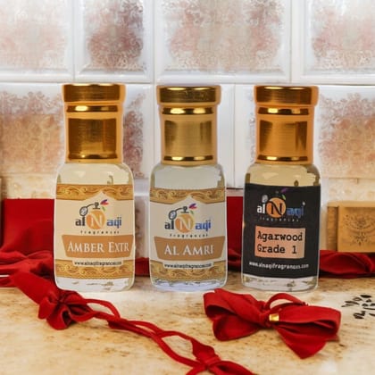 Special Alnaqi Attar Combo of 3 (6ml each) - AmberExtr, Agarwood Grade 1 , AlAmiri  |Pack of 6 | Luxury Attars| Gift Pack | Most Wanted Arabian Aroma | Unisex |