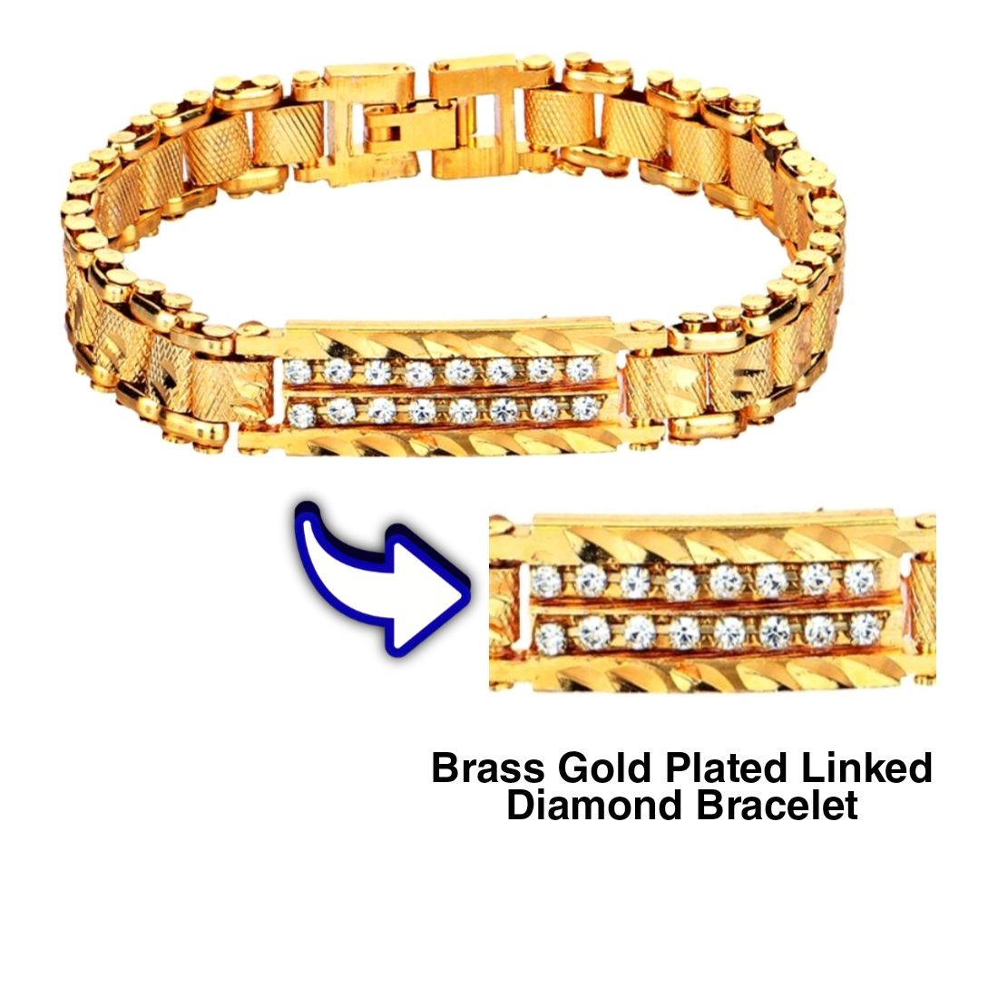 Brass Gold Plated Linked Diamond Bracelet for (Men and Women)