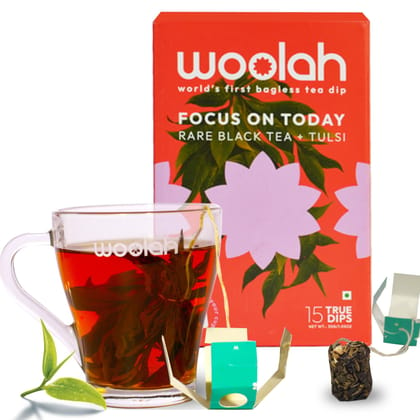 Woolah Rare Assam Tulsi Green Tea - World's 1st Bagless Whole Leaf Organic Tea Dip | 15 pcs | Single Origin Tea | Naturally Anti-Oxidant With Tulsi's Healing Properties | Plastic-free