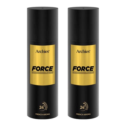 Archies FORCE Premium Spray Deodorant | Long-Lasting Fresh & Sporty Aroma with High Perfume Concentration Deo | Perfect for Gym & Sports Wear | 200 ML | French Aroma | 24 Hours Freshness (Pack of 2)