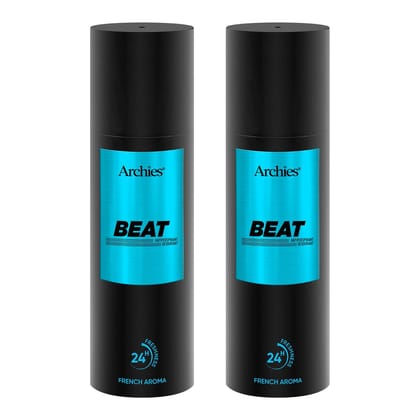 Archies BEAT Deodorant For Men 200 ML | Day & Office Wear 24Hrs. Long Lasting Deo with Notes of Cashmere Wood & Amber | Luxury Fragrance with 10% Perfume Oil Concentrates | French Aroma | 24 Hours Freshness (Pack of 2)