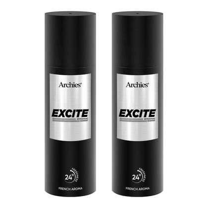 Archies EXCITE Party Wear Deodorant for Men | 200 ML | Elite French Aroma | Long-lasting fragrance with fruity & soothing notes | Comfortable & Irritation-free on the skin | French Aroma | 24 Hours Freshness (Pack of 2)