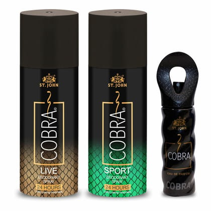 ST.JOHN Cobra Deodorant Live & Sport 150ml each  and Cobra Perfume 15ml  (Pack of 3)