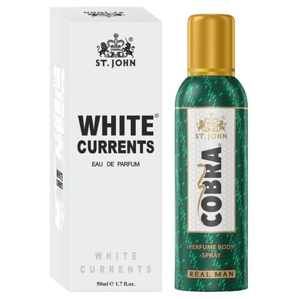ST-JOHN Cobra No Gas Deodrant Real Man & White Current 50 ml Perfume Long Lasting Combo Gift Pack For Men & Women (2 Items in the set)