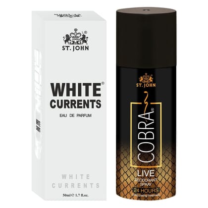 ST-JOHN Cobra Deodrant Live 150ml & Cobra White Current 50ml Long Lasting Combo Gift Pack Perfume Body Spray - For Men & Women (200 ml, Pack of 2)