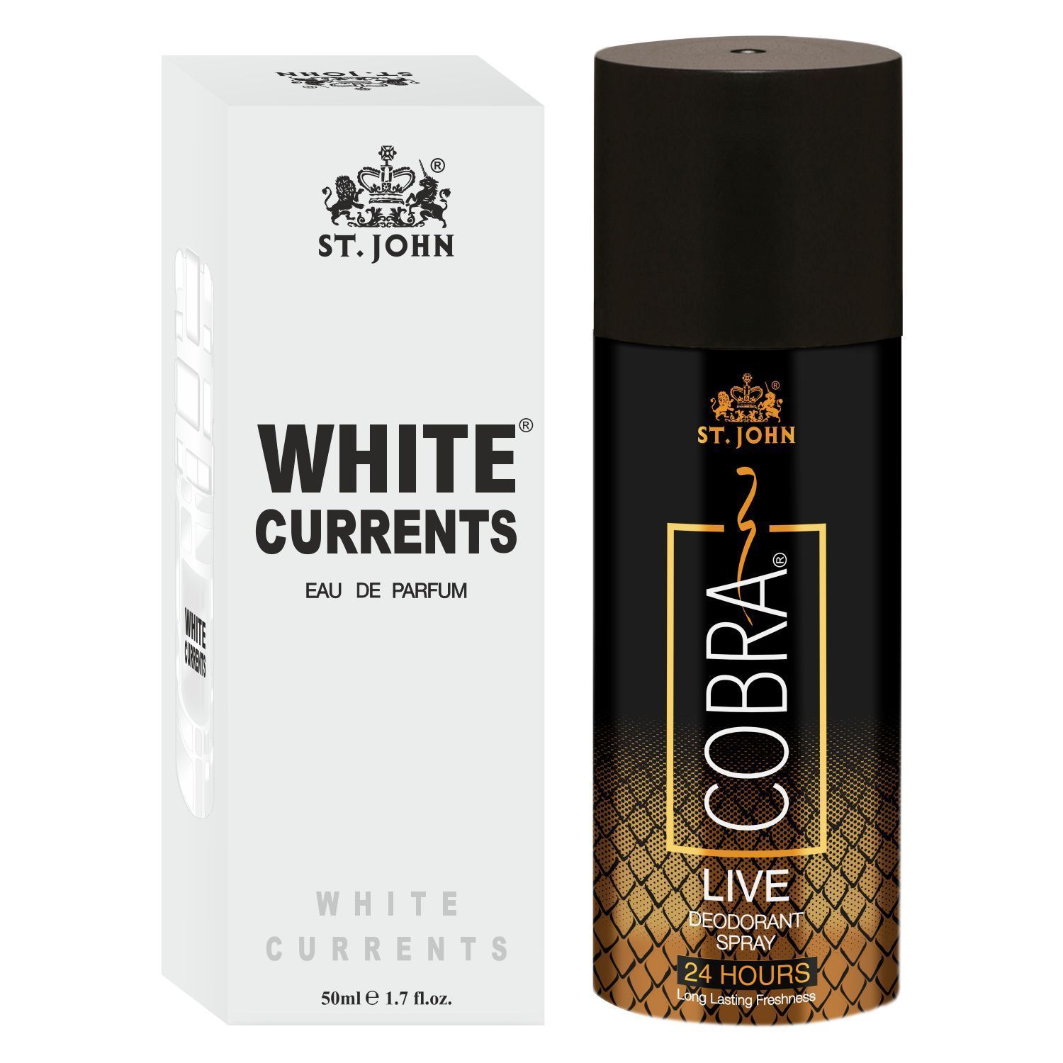 ST-JOHN Cobra Deodrant Live 150ml & Cobra White Current 50ml Long Lasting Combo Gift Pack Perfume Body Spray - For Men & Women (200 ml, Pack of 2)