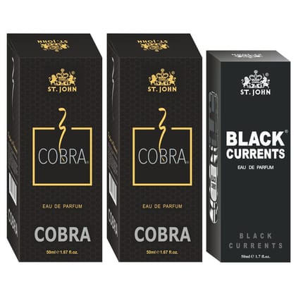 ST-JOHN Cobra 50ml Pack of 2 & Black Current 50ml Body Perfume Combo Gift Pack Eau de Parfum  -  150 ml (For Men & Women)