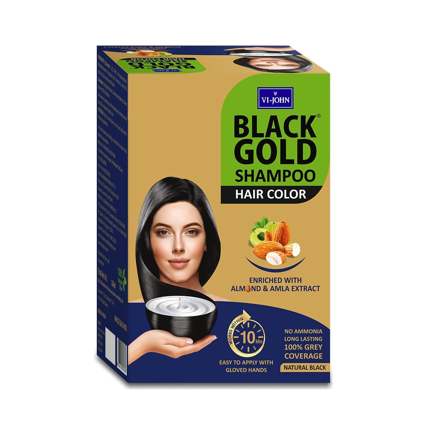 VI-JOHN BLACK GOLD SHAMPOO HAIR COLOUR 150ML (PACK OF 10)