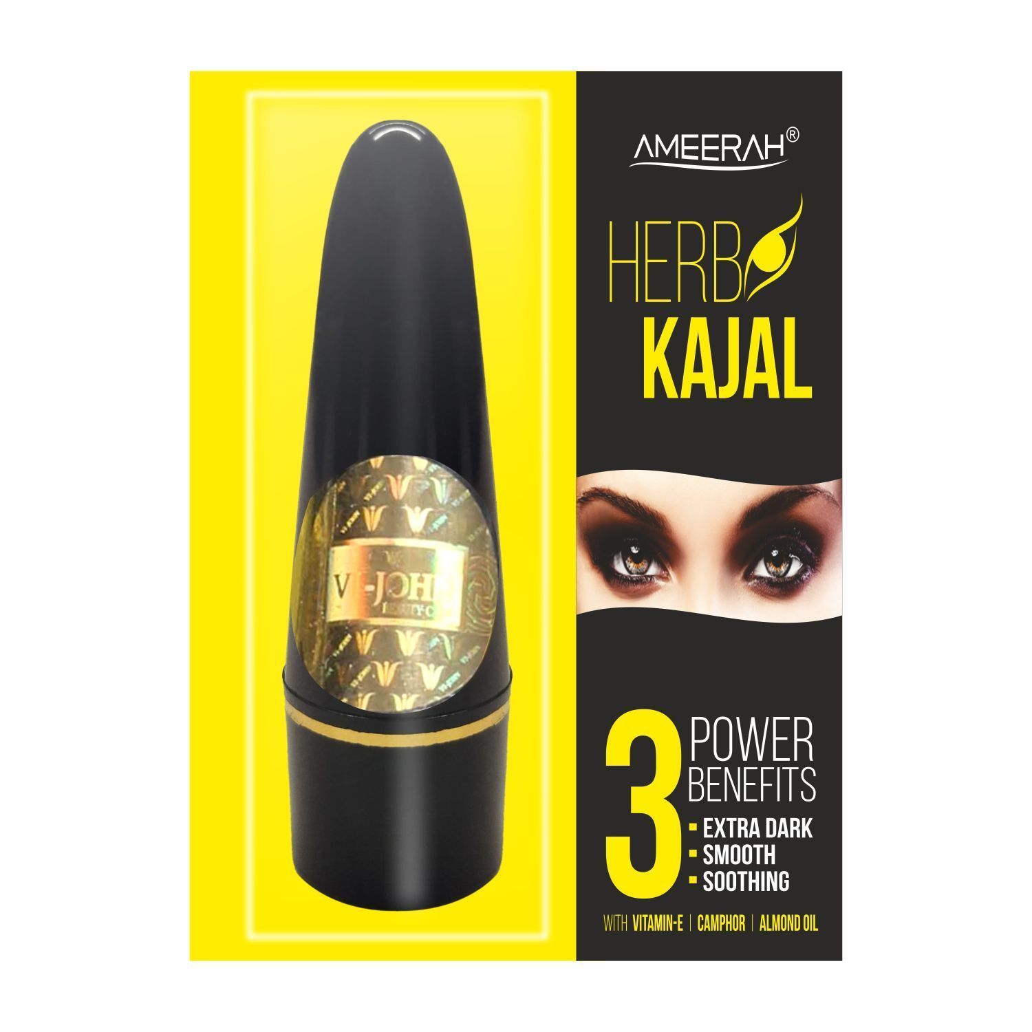 VI-JOHN WOMEN AMEERAH HERBO KAJAL WITH VITAMIN-E, CAMPHOR, ALMOND OIL 1.5GM (PACK OF 12)