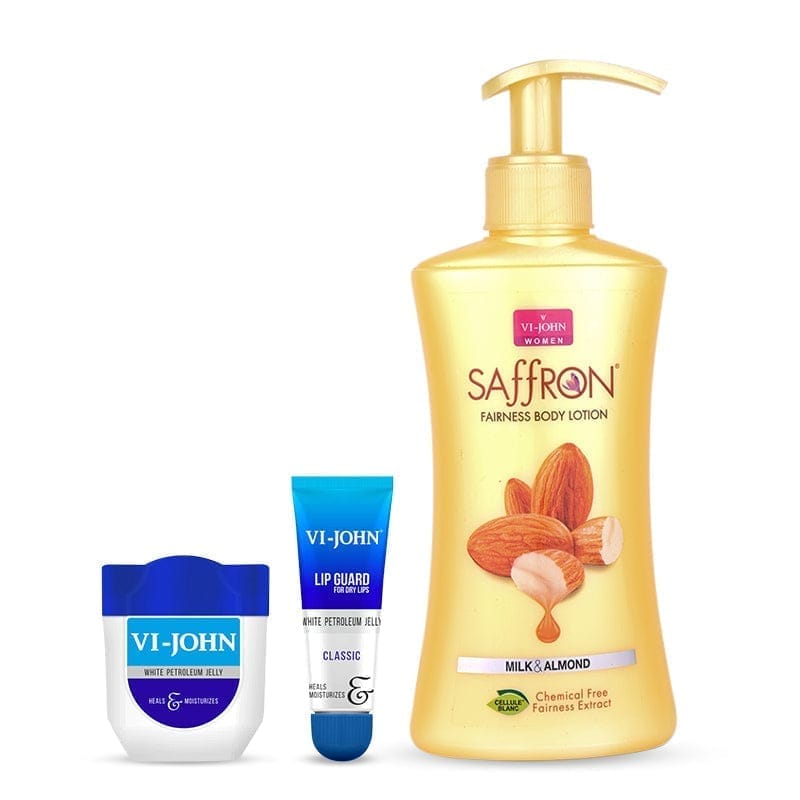 VI-JOHN Winter Glow Essentials Combo – Milk Almond Body Lotion | Lip Guard | Petroleum Jelly 50gm