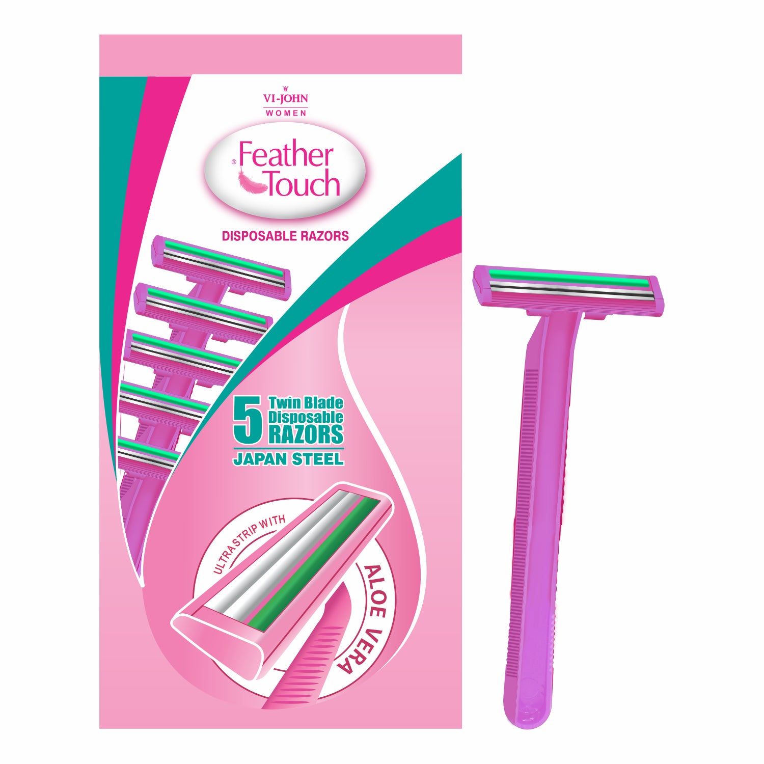 VI-JOHN Women Feather Touch Twin Blade Shaving Razors With Lubricating Aloe Vera Strip(Contain 5 Pcs)