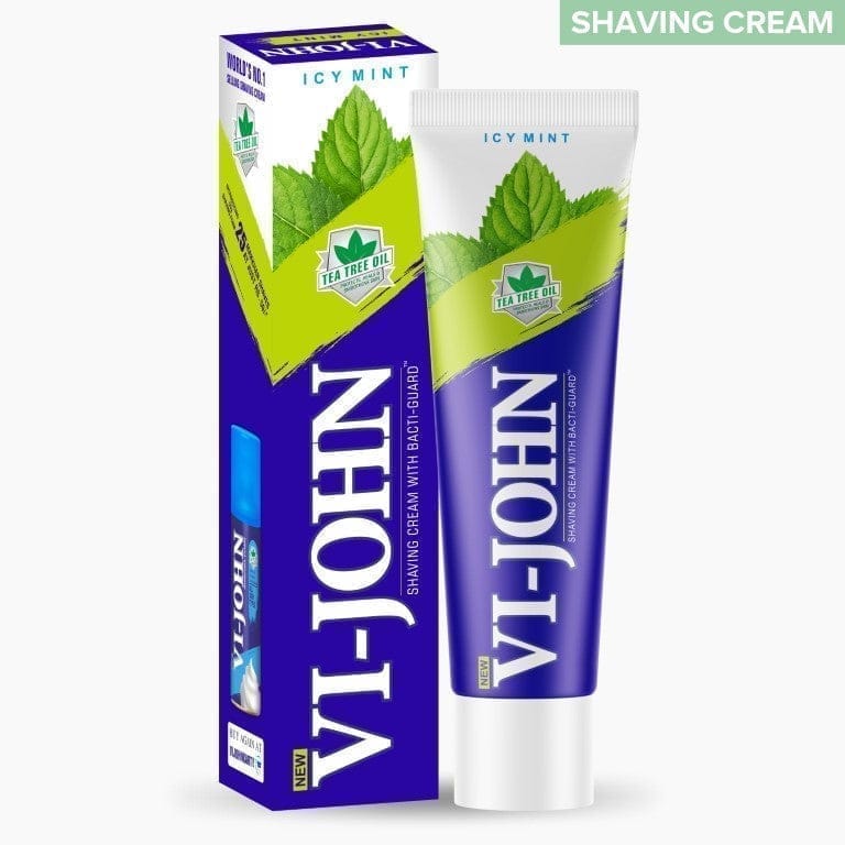 VI-JOHN Icy Mint Shaving Cream 125 GM With Tea Tree Oil & Bacti Guard Formula - 125 GM