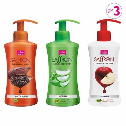 VI-JOHN Body Lotion Combo Of 3 | 250 ML Each | For Men And Women | All Skin Types | Cocoa Butter | Red Apple | Aloe Vera 750 ML