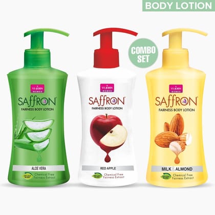 VI-JOHN Body Lotion Combo Of 3 | 250 ML Each | For Men And Women | All Skin Types | Aloe Vera | Red Apple | Milk & Almond 750 ML