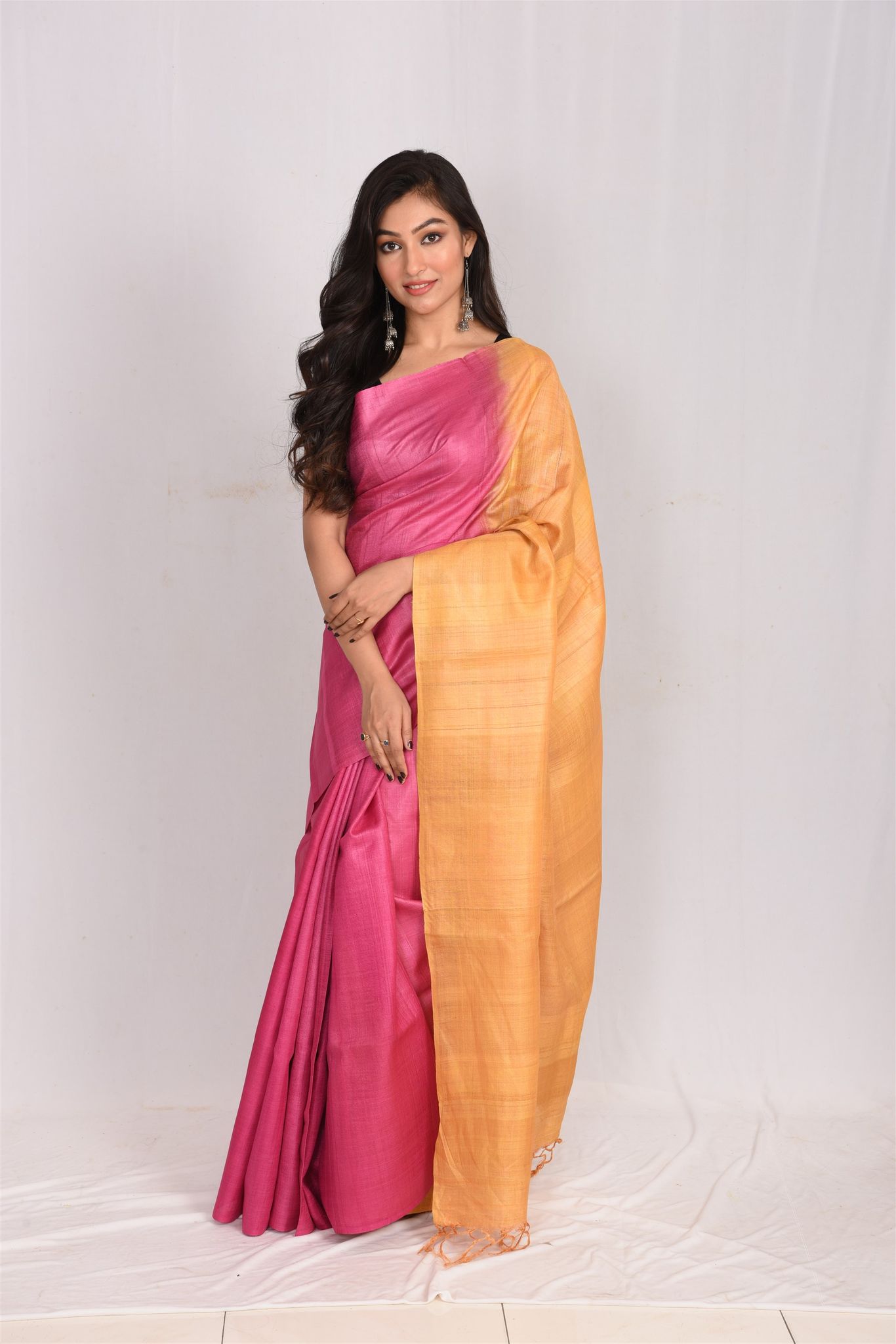 JHARCRAFT SILK SAREE REELED TASAR DOUBLE DYED(SA03088)