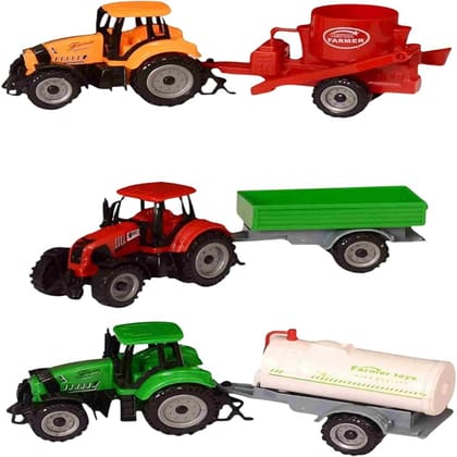 KTRS ENTERPRISE Farm Park Farmer Set Tractor Toy with Trolley Mixer and Water & Milk Tanker Friction Power Tractor Vehicles Toy Set (Color May Vary)