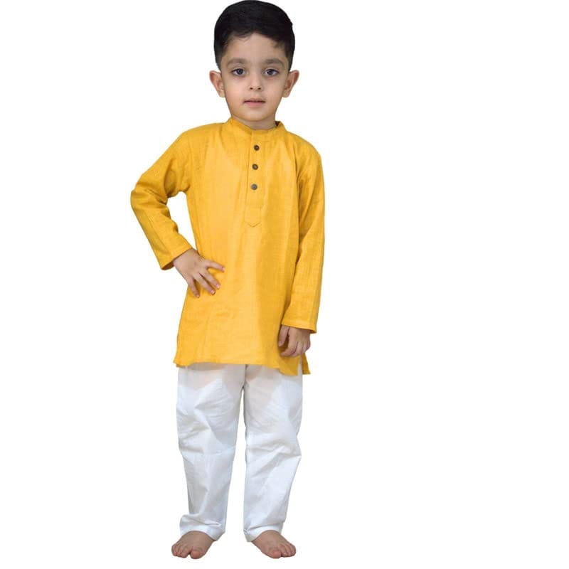 MAITREYO Baby Boy's Yellow Cotton Kurta Pyjama Set