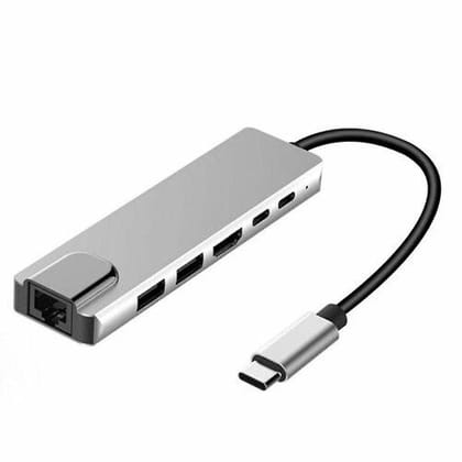 6-in-1 Type-C Adapter Hub | HDMI 4K, USB 3.0, Ethernet, Type-C