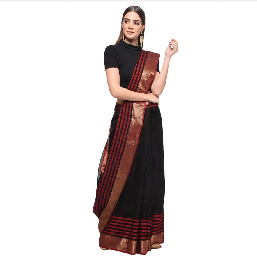 Fuchsia Designs Black Shaded hand woven chanderi saree