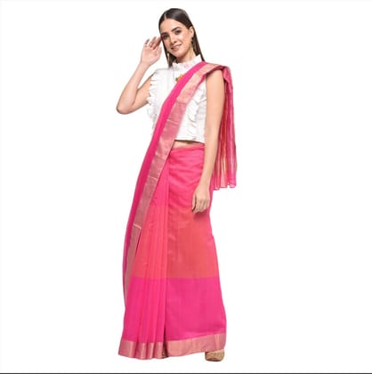 Fuchsia Designs Pink hand woven chanderi saree