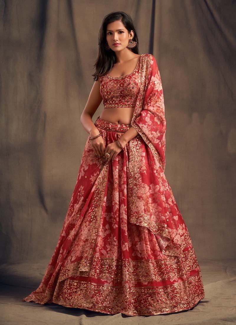 Indian Wedding Special Organza Red Lehenga Choli