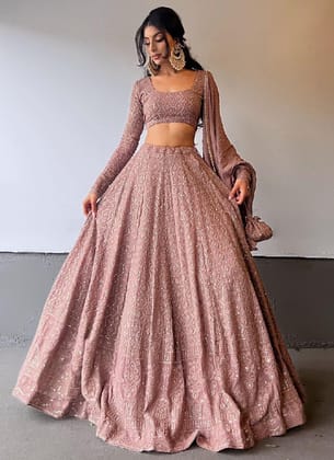 Georgette Lucknowi Sequence Work Rosy Brown Lehenga Choli