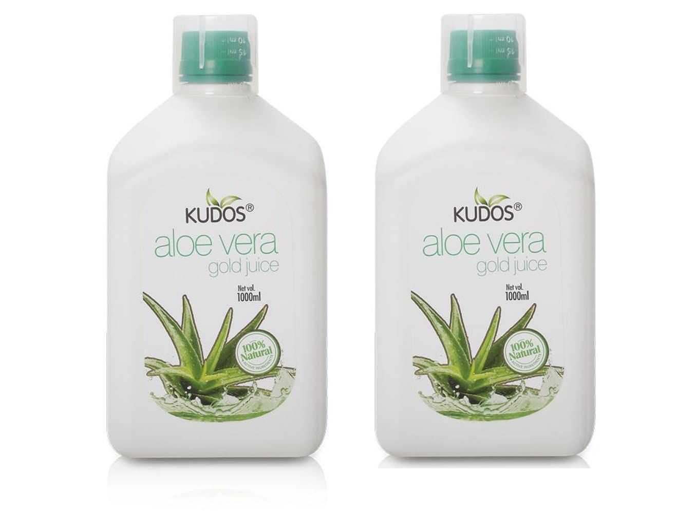 Kudos Ayurveda Aloe Vera Gold Juice - Repairs Skin and Hair | Boosts Immunity | Helps in Weight Management | Organically Harvested Aloe Vera - 1L (Pack Of 2)