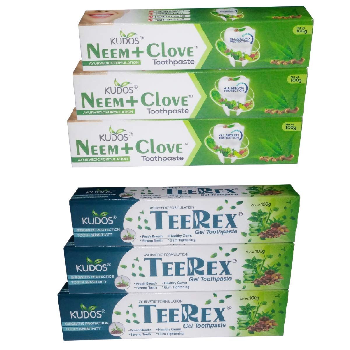 KUDOS NEEM+CLOVE PASTE & TEEREX PASTE COMBO 100GM EACH (PACK OF 6 OR EACH EQUAL QUANTITY COMBO ) | AYURVEDIC FORMULATION