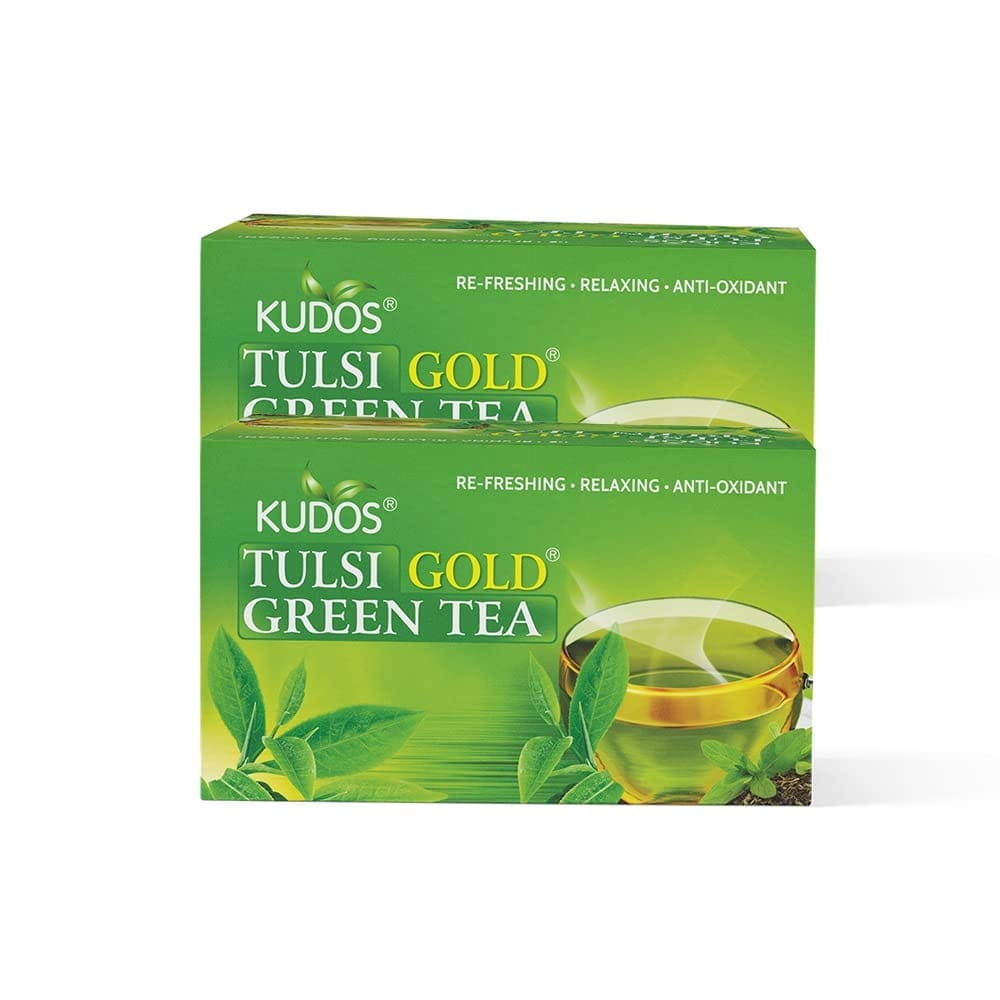 Kudos TULSI GOLD GREEN Refreshing ,Relaxing ,Anti Oxidant Tea :Helps Boost Immunity,Loose Weight,Burn Fat, Zero Calorie Tulsi Tea (Pack of 2)