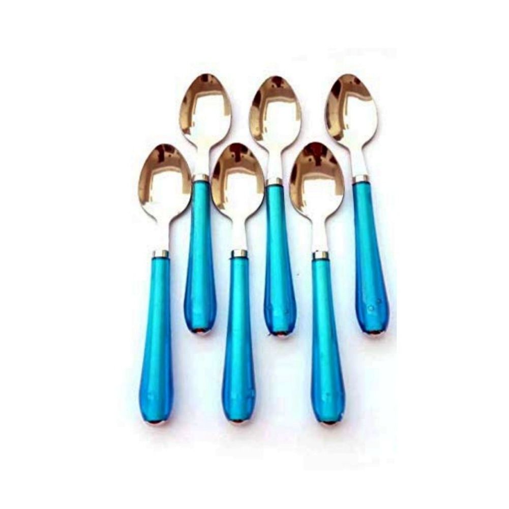 Blue Handle Stainless Steel Spoon Set (Pack of 6)