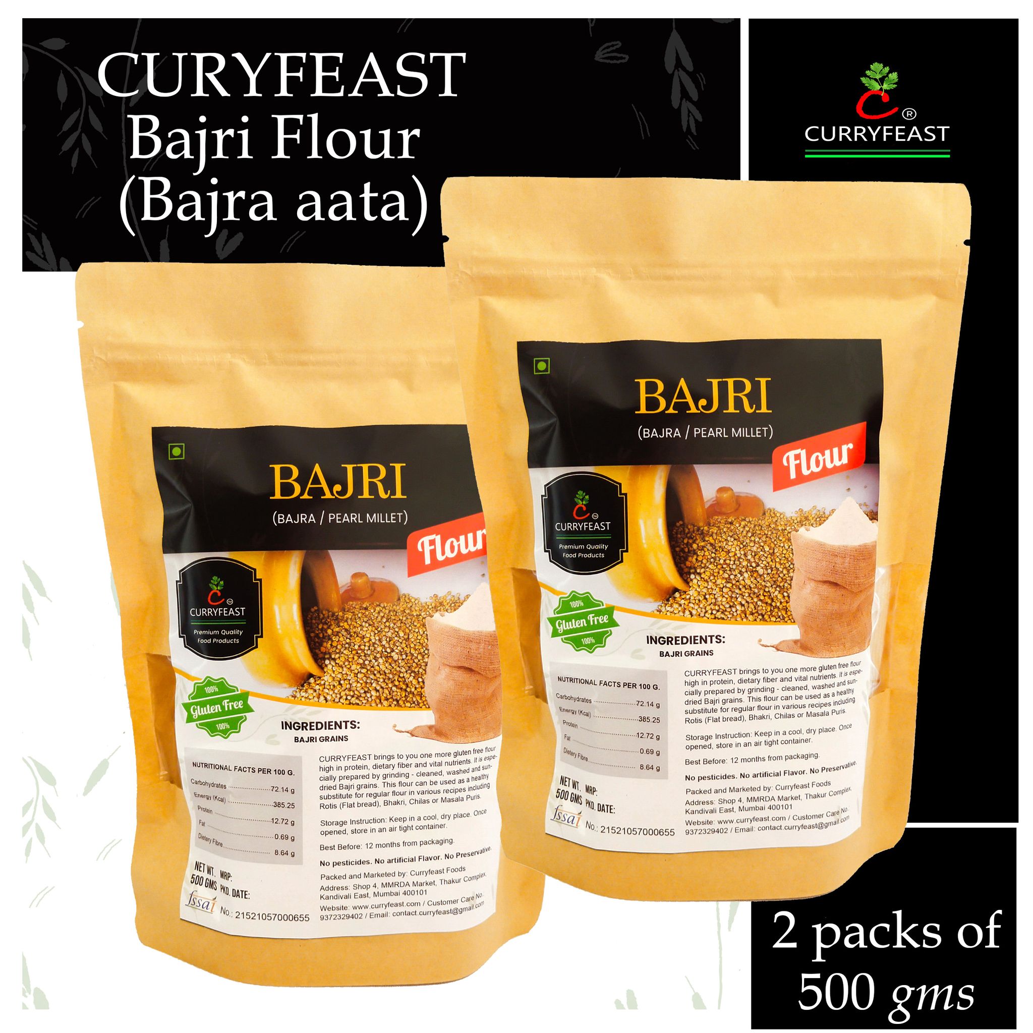 Curryfeast Bajri Flour/Bajra Aata/Pearl Millet Flour / 1 kg /INR 200(Pack of 2)