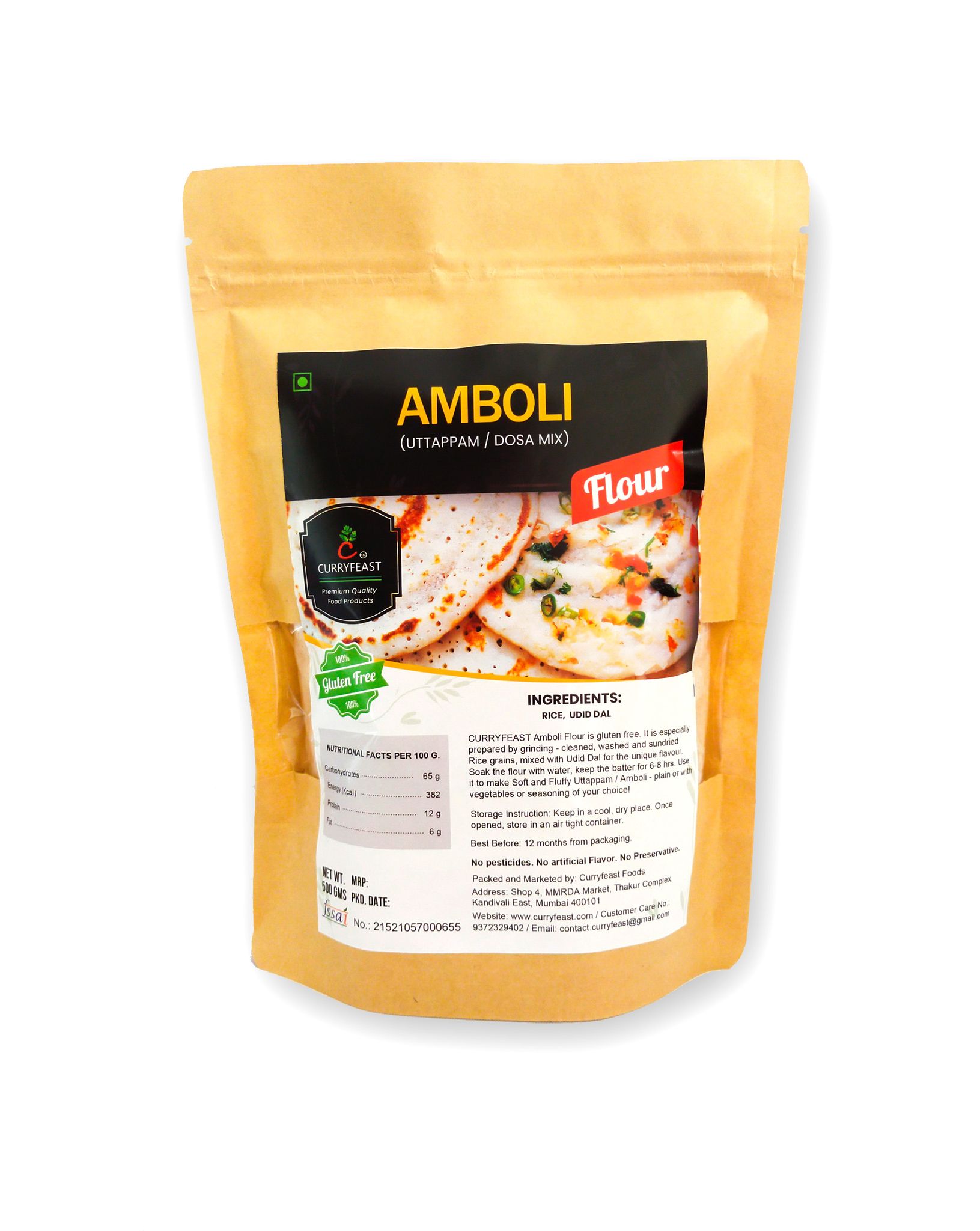 Curryfeast Amboli Flour/Uttapam Flour/Pre Mix/Gluten Free (500 gm)