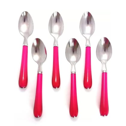 Pink Handle Stainless Steel Spoon Set (Pack of 6)