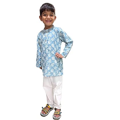 MAITREYO Baby Boy's Blue Color Cotton Kurta Pyjama Set (4-5 Years)