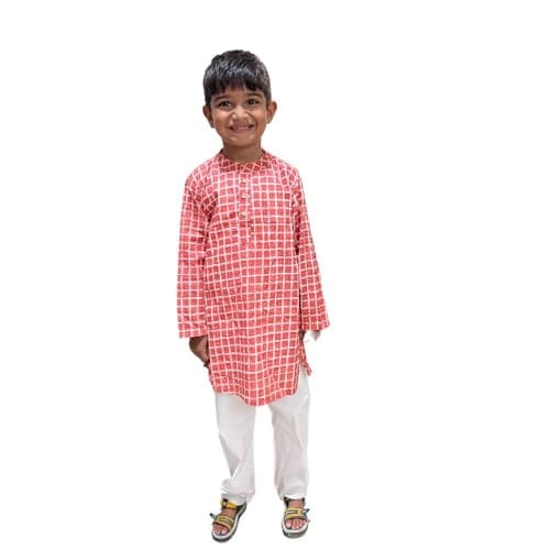 MAITREYO Baby Boys Cotton Kurta, Round Collar, Full Sleeves with White Pyjama (12-18 Months)