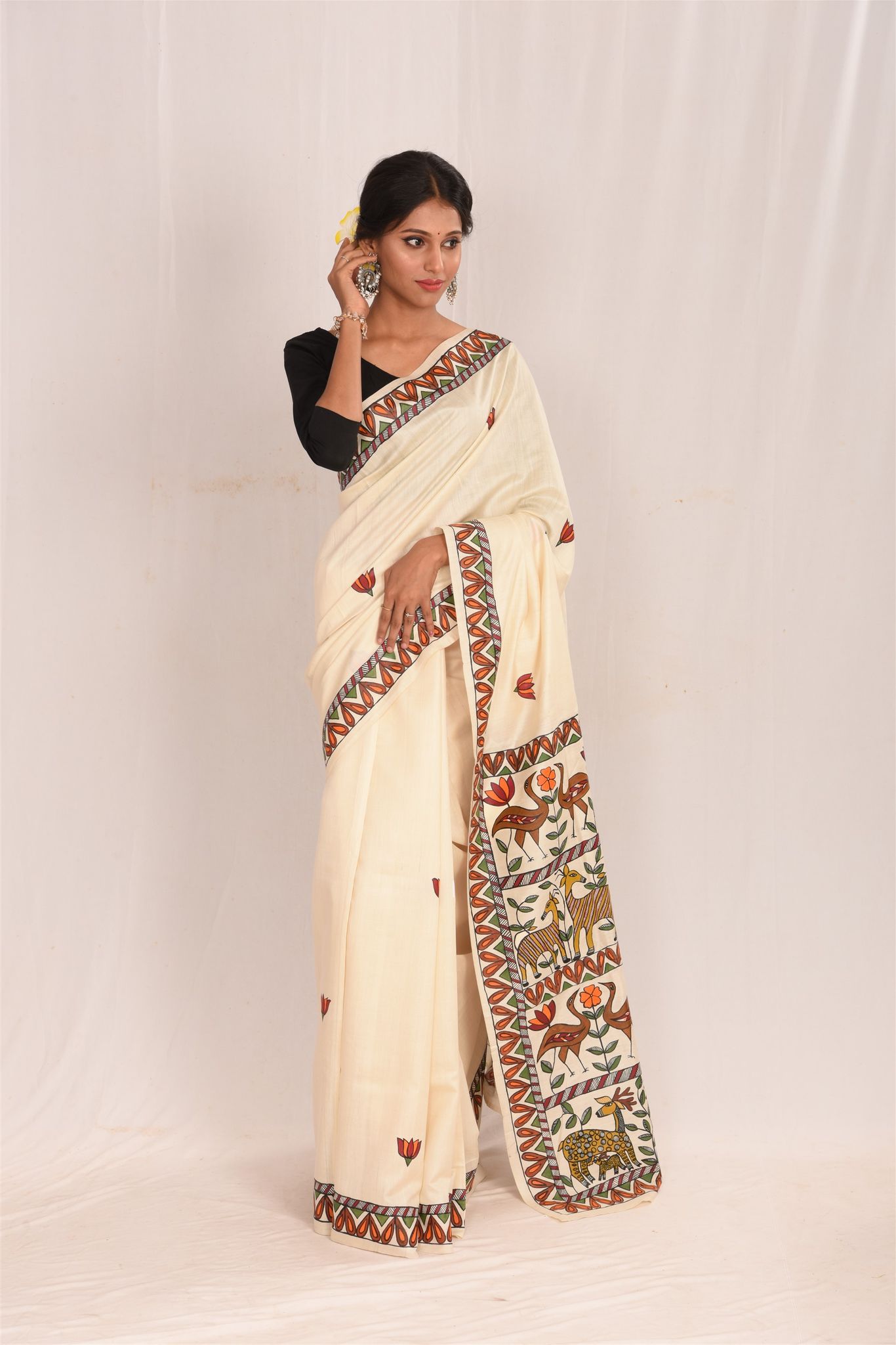 Jharcraft Mulberry Madhubani Print Saree (SA03027)