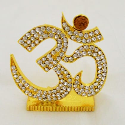 SunAstro Hindu Religious Symbol OM Idol for Car Dashboard Metal Statue Showpiece Puja Home Office Decor Mandir Pooja Room Golden White Figurine