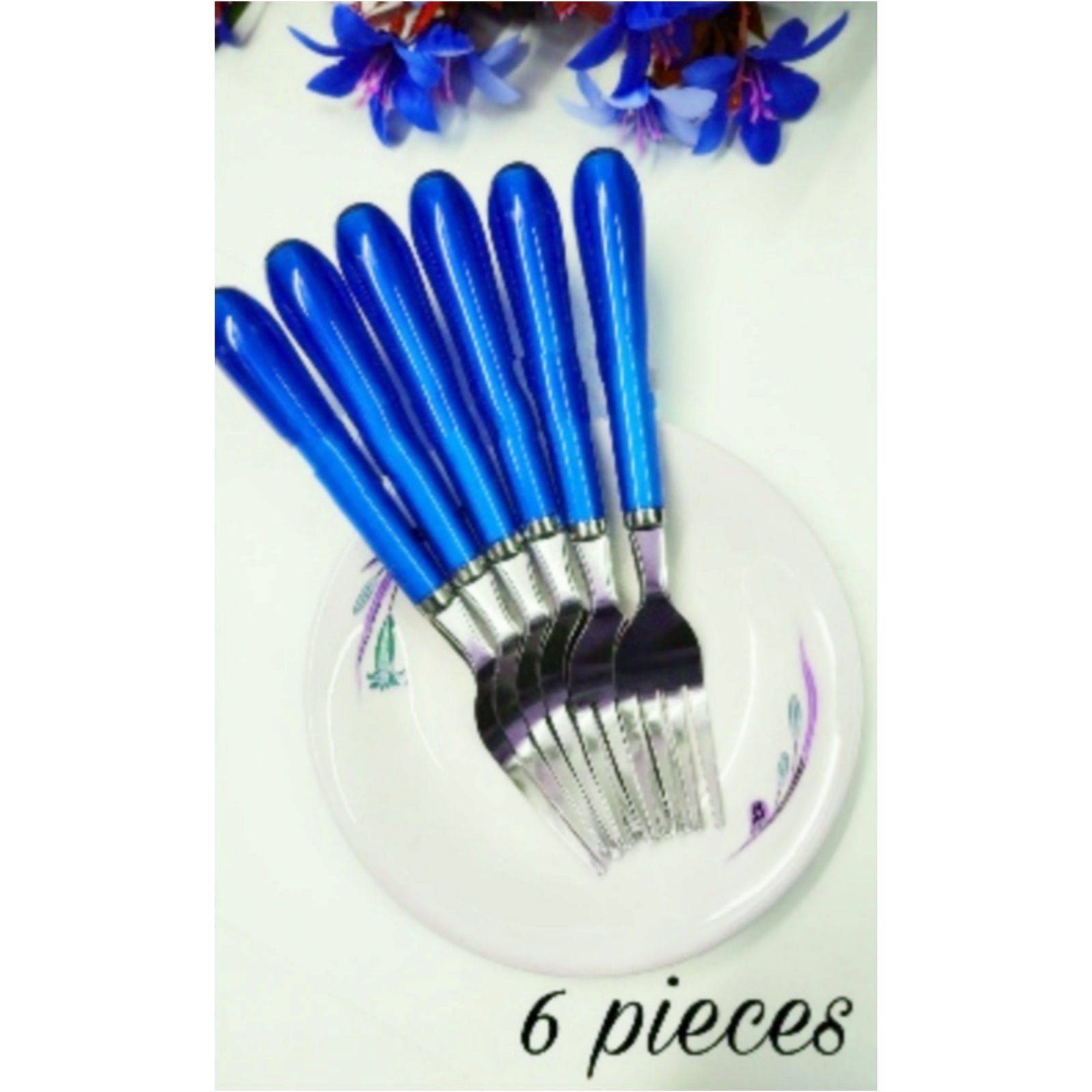 Blue Handle Stainless Steel Fork Set (Pack of 6)